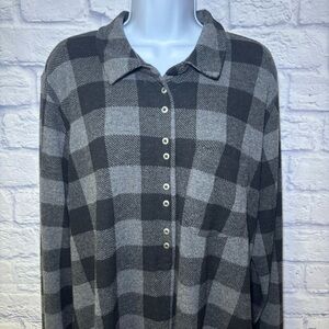 SOFT SURROUNDINGS Flannel Mad About Plaid Tunic Buffalo Plaid Gray Sz XL